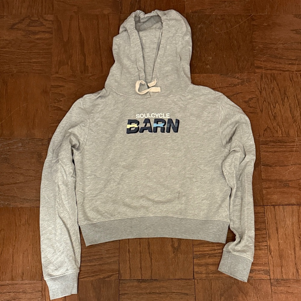 SoulCycle Light Gray Hoodie with Barn Logo Size Large